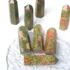 Decorative Figurines 70-80mm Beautiful Natural Flower Green Stones Point Hexagona Quartz Crystal Pillar Column Reiki Healing Pendant And