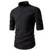 Men's Casual Shirts High Quality Henley Collar Long Sleeved Striped Shirt Pullover Tshirt 230823