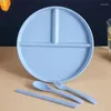 Plates Wheat Straw Plastic Plate Household Fat-Reducing Children With Tableware Three-Grid Anti-Fall Separated