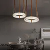 Chandeliers Art Deco LED Marble Ring Black Brown Leather Chandelier Lighting 2023 Trend Lustres Para Sala Estar For Dinning Room