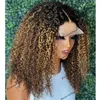 Peruwiańska 200 -gęstość Kinky Curly Ombre Golden Brown Remy ludzkie peruki włosy z naturalną linią włosów Blueless 360 koronkowe peruki Baby Hair 32