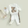 장난 꾸러기 024m 여자 아기 가을 옷 출생 유아 긴 슬리브 격자 무늬 곰 패턴 탑 스웨트 셔츠 바지 의상 복수 230822