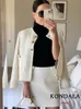 Women's Jackets KONDALA Vintage Woolen Loose Elegant Jacket Button Pocket Solid White Coat Fashion Autumn Office Lady Outwear 230822