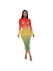 Casual Dresses 2023 Summer For Women Sexy And Fashionable Nightclub Super Elastic Mesh Printed Dress Maxi Robe Female