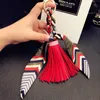 Keychains Lanyards Leather Tassel Satin Silk Scarves Keychain Bowknot Scarf Pendant Car Purse Bag Keyring Holder HandBag Key Ring Chains Girls 230823