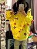 Kobiety bakorzyn damski Y2K Odzież żółty pełny nadruk pięciocząsteczona gwiazda podwójna bluza z kapturem kobiety 2023 Wiosna jesienna luźna przypływ ins cienki płaszcz bajka