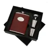 Flacons de hanche 8 oz ensemble de vin bouteille en acier inoxydable extérieur russe porter sur patch en cuir blanc