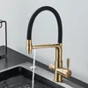 Kitchen Faucets Brushed Gold Kitchen Faucet Filtered Water Dual Spout Purification Feature Kitchen Tap 360 Rotation Water Crane For Kitchen 230822