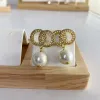 Golden small pearl earrings Channel Pearl Diamond Drop Gold Earrings Designer for Woman Fashion Brand Silver Wedding Earings with Logo