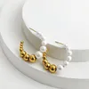 Stud Earrings Elegant Korean Simulated Pearles Circle Hoops For Woman Gold White Double-color Earring Trend Jewelry Gifts