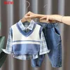 Set di abbigliamento corean Spring baby gilet maglione camicia jeans trepice per bambini che si abita autunno da taglio da autunno 15y 230823