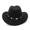 Brede rand hoeden emmer hoeden vintage wol kinderen kinderen westerse cowboy hoed voor jongensmeisje brede riem cowgirl jazz cap met lederen toca sombrero 54cm 230822