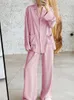 Frauen Nachtwäsche Linad Pink Pyjamas für Frauen 2 -Stück -Sets Lose Langarm weibliche Freizeithose Anzüge 2023 Herbst Nachtwäsche Solid