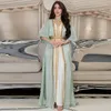 Vêtements ethniques Col en V Mousseline de soie Soie Saupoudrée Ceinture d'or Robe musulmane Robe de Noiva Marocain Caftan Luxe Élégant Abaya Ensembles Ramadan