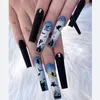 Falsche Nägel 24 PCs modische gefälschte gelbe Eis transparent dunkle Halloween tragen Nagelflecken abnehmbare französische Fingernägel Fingernägel