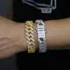 Bracelets de charme Hip Hop Bling Zircon Cubique Pavé 16mm Bracelet à Lien Cubain pour Femmes Hommes Plein S Glacé Miami Bijoux 230822