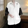 Camisetas para hombres Tops de manga corta Fir Hombres Camisa de verano para hombre Tamaño grande Empalme Color Contraste Cardigan Vestido Botón Abajo Pijama