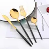 Black Gold 12/16pcs Table Set Set Kitchen Rostfritt stål Cutlery Cernkniv Knife Fork Spoon Chopsticks Komplett Faltware Set HKD230812