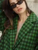 Frauen Wolle Mischungen Vintage Green Plaid Overtoel Frauen Herbst Winter Mode Loose Long Sleeve Single Button Jackets Lange Schichten Tops Streetwear 230823