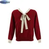 Dames truien herfst winter vrouwen elegante kantoor dame werk breien tops rode zwarte vlinders tie pullovers 230822