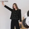 Womens Jackets Korean Style Classical White Black Patchwork Tweed Jacket Women Chic Blend Wool Coat Ladies Singlebreasted Outwear with Pockets 230822
