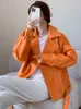 Skóra damska Faux UCXQ Orange Zipper Loose Pu Kurtka uliczna Ubranie sznur