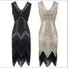 Casual Dresses Great Gatsby Flapper Costume Black Gold Women Party Dress 1920s Vintage Sequin Fringe Robe 20s Roaring Prom V Neck Vestido