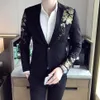 Mäns kostymer Blazers Gold Black Blazer Flower Print Party Wedding Festival Stylish For Men Stage Costumes Singers Slim Fit278b