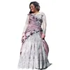 Lavande et dentelle grise robes de soirée formelles appliques manches longues plis 3D Floral une ligne grande taille mère robes de soirée de bal col en V vêtements d'occasion spéciale