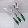 2pcs Green Griff Western Geschirr drei Nägel Messergabel Löffel Holzhandmesser Löffel und Gabeln Restaurant HKD230812