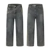 Men S Jeans Pfnw High Street Trendy Myanie w trudnej sytuacji Patchwork Prosta talia Raw Edge Design Loose Denim Pants 12Z4176 230823