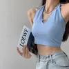 Frauen Tanks Frauen V-Ausschnitt Halfter Crop Top Heuld Out Weste 2023 Sommer koreanische Mode schlanke Schnürung Y2K-Stil Kleidung