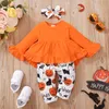 Clothing Sets Autumn Baby Girl Clothes Toddler Kids Girls Outfit Soild Trumpet Sleeves Tops Halloween Pumpkin Size 8 Boutique Outfits 230823