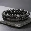 Bracelets de charme 8mm perles bracelet pour hommes noir pierre givrée micro incrusté zircon naturel ensemble bijoux élastiques