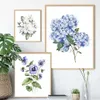 Akvarellblommor växt affischer blå iris hortensia blommor duk målning tryck väggkonst bilder vardagsrum famale sovrum hem dekor gåva ingen ram wo6