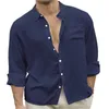 Casual shirts voor heren boven shirt Solid Color Fashion Long Sleeve Button Stand Collar Men Romper Jumpsuit 50s Kleding