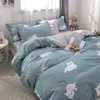 Conjuntos de cama Azul Branco Listrado Conjunto de cama Simples Reativo Impresso Cama de tamanho duplo com capa de edredão único caso de folha plana