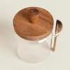 Garrafas de armazenamento Pote de vidro alimentos de cozinha grau selado jarra café pó temperando acacia madeira mel