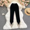 Damesbroek 2023 Fashion Women Black Pant Diamond Tassel Kalf-lengte asymmetrie Retro onregelmatige broek