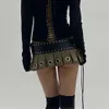 Уличная юбка в стиле панк, модная мини-юбка с металлической пряжкой и куриным глазом, с низкой талией, сексуальная красотка, плиссированная девушка