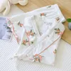 Frauen Nachtwäsche Frühling Sommer Japaner Kimono -Anzug Damen süße Loquat Baumwollkrepp -Pyjama Kurzärärmische Shorts zweiteilige Hauswäsche