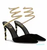 Luxurious Renescaovillas Morgana Sandals Shoes Gold Crystal Snake Wrapped Black High Heels