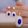 Pendant Necklaces Natural Lapis Lazuli Necklace Mother-of-pearl Pearl Sterling Silver Gold-plated Premium Sense Earrings