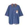 Erkekler Sıradan Gömlekler Amerikan Vintage Denim Polo yaka kısa kollu gömlek erkekler için 2023 yaz çift gevşek iş elbisesi saf pamuk ceket