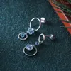Dangle Earrings S925 Sterling Silver Inlaid Topaz Openwork Double Ring Fringe Blue Long Women's For Wedding Luxury Jewelry