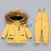 Down Iyeal Boy Boy Kız Parka Gerçek Kürk Snowsuits Çocuk Giyim Seti Toddler Kalın Sıcak Tahiller 2023 Kış Ceket Tulum J230823