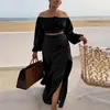 Casual Dresses Ladies Business Suit Womens Solid Color Sexy Tube Top Big Skirt Long Sleeve Two Piece