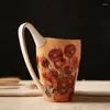 Mugs Sunflower Oil Painted Ceramics Mug Water Cup Coffee 600ML Large Capacity Diameter Bone China Creative