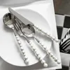 European Silver Fashion Pearl Tableware Set Stainless Steel Creative Gift Tableware Steak Knife Fork Dessert Spoon HKD230812