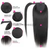 Perucas sintéticas Richgirl envoltivamente em torno do rabo de cavalo humano cabelos brasileiros panos retos de pônei para mulheres negras Remy Hair Color natural x0823